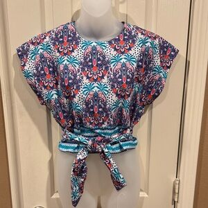 Cara Cara Pattern Tie-Front Crop Top. Sz XS